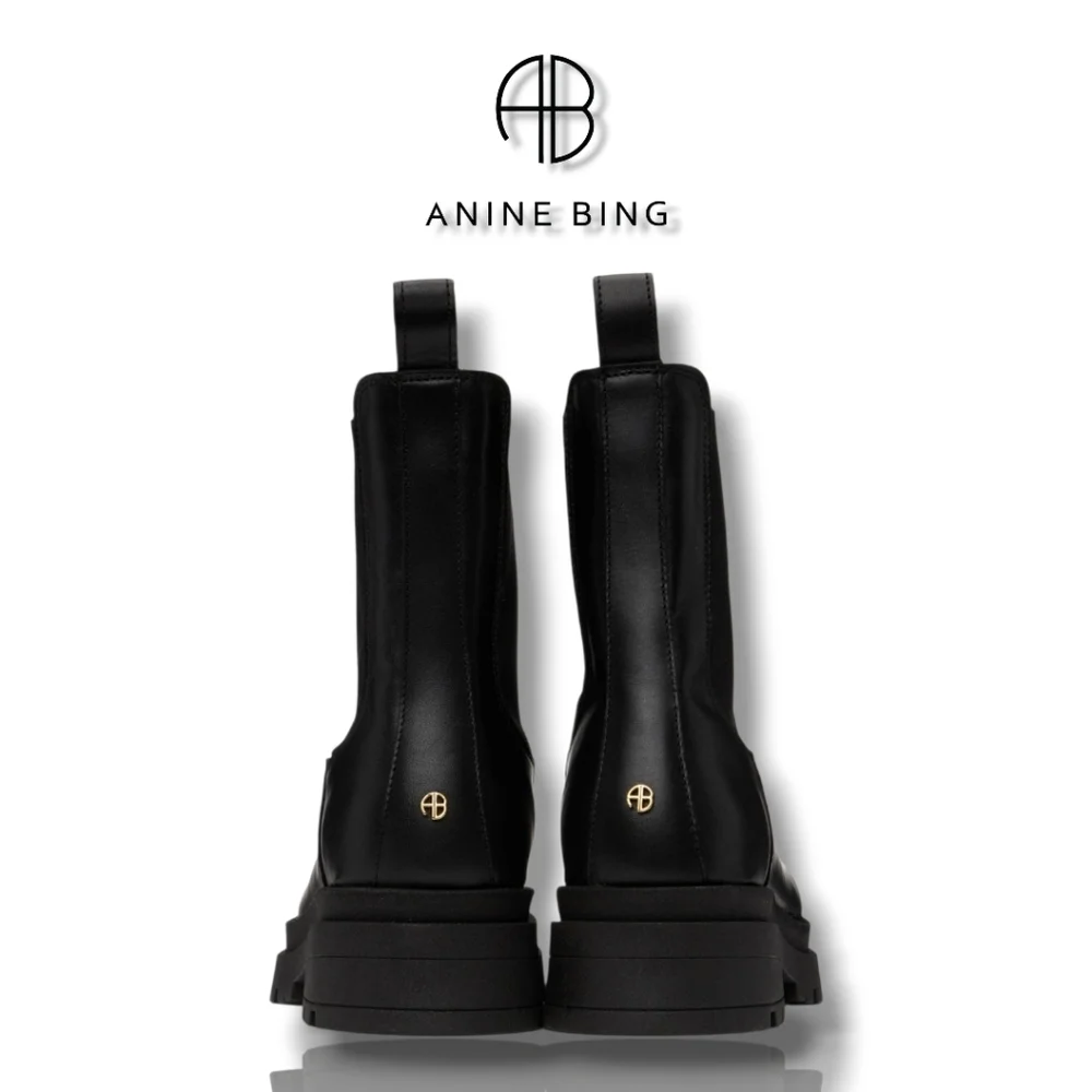 ANINE BING Black Leather Justine Chelsea Boots Women's Size 6 Motorcycle Boots - Picture 5 of 13